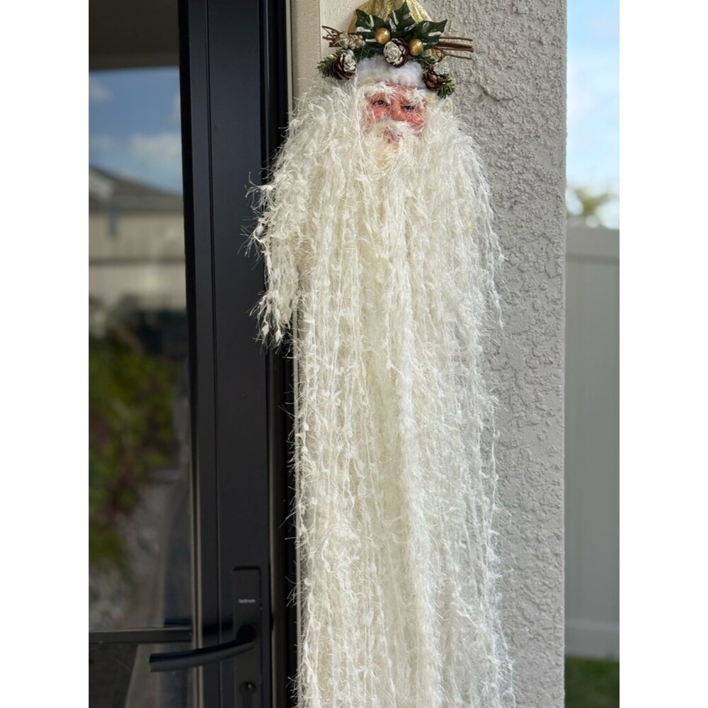 Father Christmas Door Hanging 36” Long White Beard Rustic Woodland Holiday Decor - Picture 7 of 9